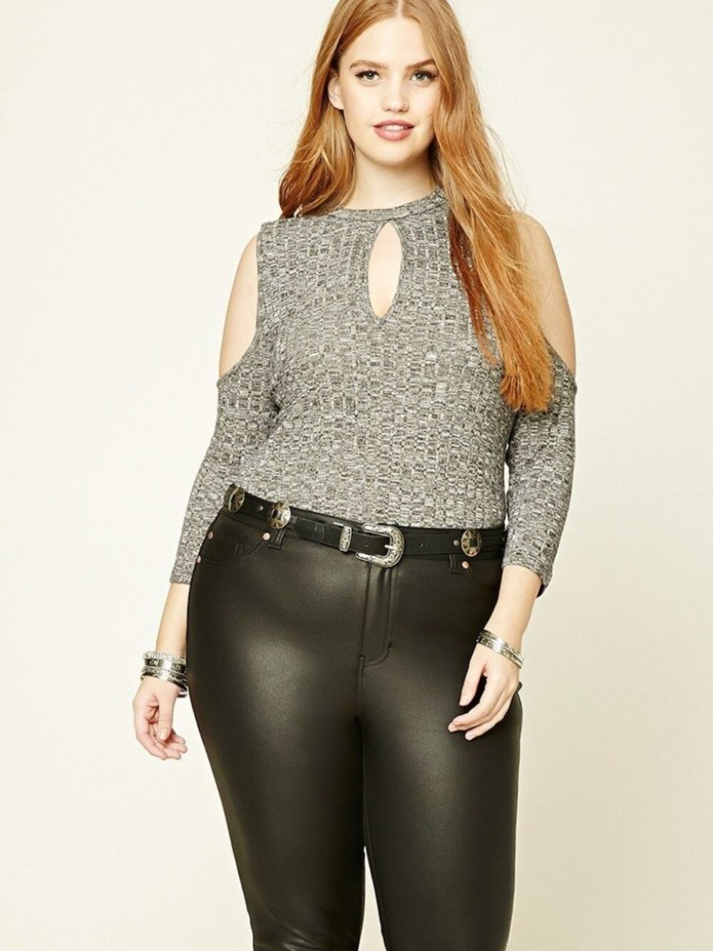FOREVER 21+ Plus Size Black White Open-Shoulder Top XL/1X/2X